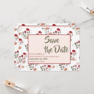 Invitation Burgundy Blush Sage Rose Motif Enregistrer la date