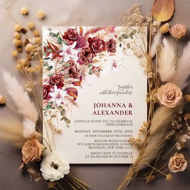 Invitation Burgundy Blush Terracotta Boho Floral Wedding (Créateur téléchargé)