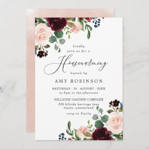 Invitation Burgundy & Blush Watercolor Fête de réchauffement 