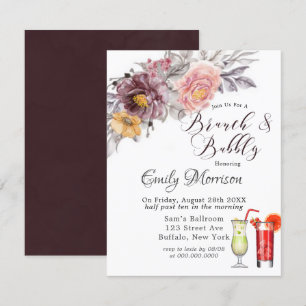 Invitation Burgundy Blush Yellow Peonies Brunch & Bubbly