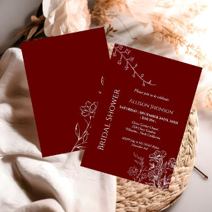 Invitation Burgundy bohème Fête prénuptiale aux fleurs sauvag