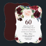 Invitation Burgundy Boho Aquarelle Blush 60e fête d'anniversa<br><div class="desc">Burgundy Boho Aquarelle Blush 60th Birthday Party Invitation Voir la collection correspondante dans Niche et Nest Store Nous avons aussi beaucoup d'autres Invitation et collections.</div>