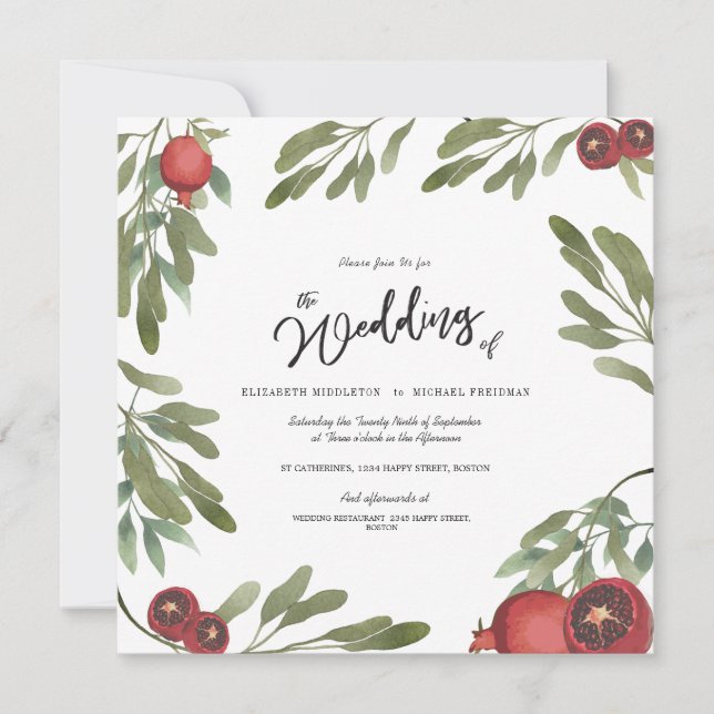Invitation Burgundy Boho grenade Feuille Botanique moderne (Devant)