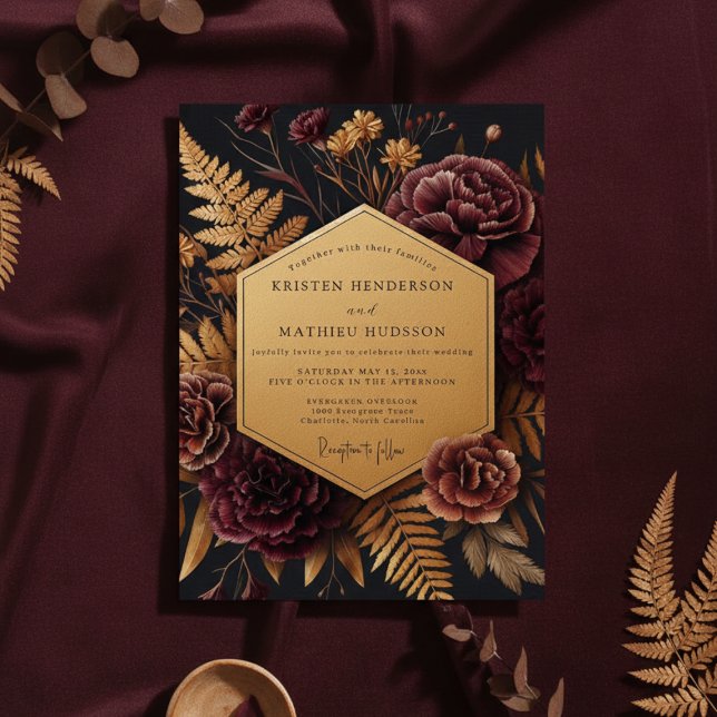 Invitation Burgundy Botanical Autumn Wedding (Créateur téléchargé)