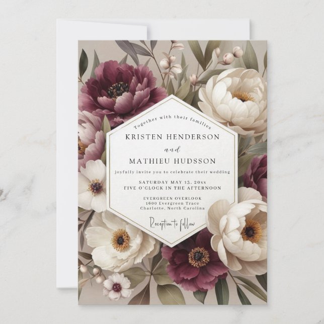 Invitation Burgundy Botanical Bloom Wedding (Devant)