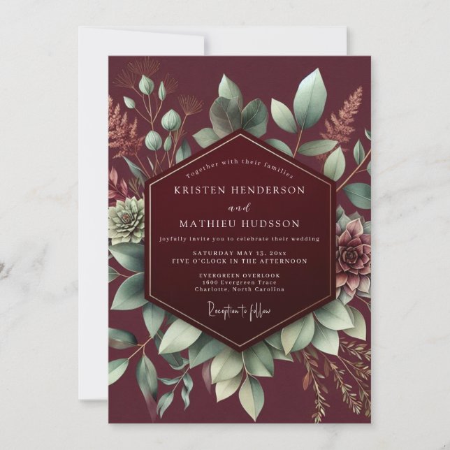 Invitation Burgundy Botanical Bloom Wedding (Devant)