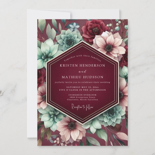 Invitation Burgundy Botanical Dream Wedding (Devant)