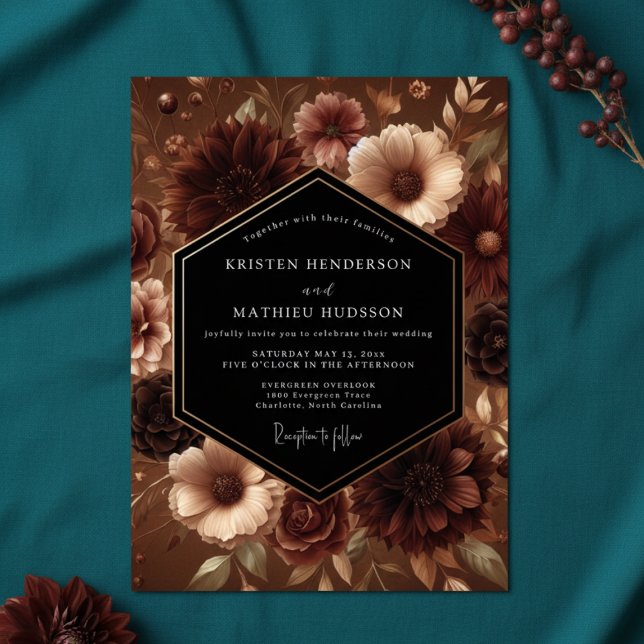 Invitation Burgundy Botanical Moody Wedding (Créateur téléchargé)