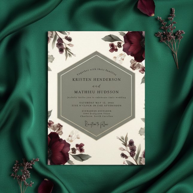 Invitation Burgundy Botanical Opulence Wedding (Créateur téléchargé)