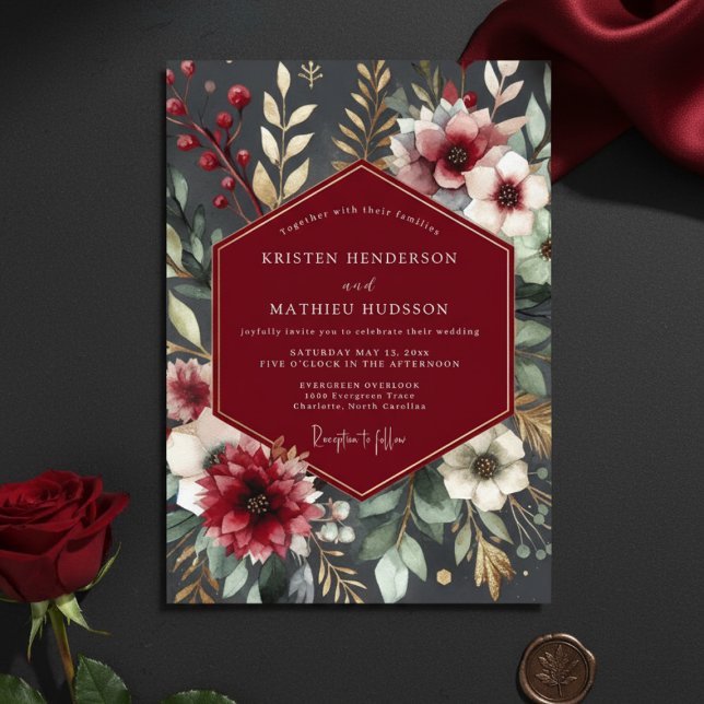 Invitation Burgundy Botanical Romantic Wedding (Créateur téléchargé)