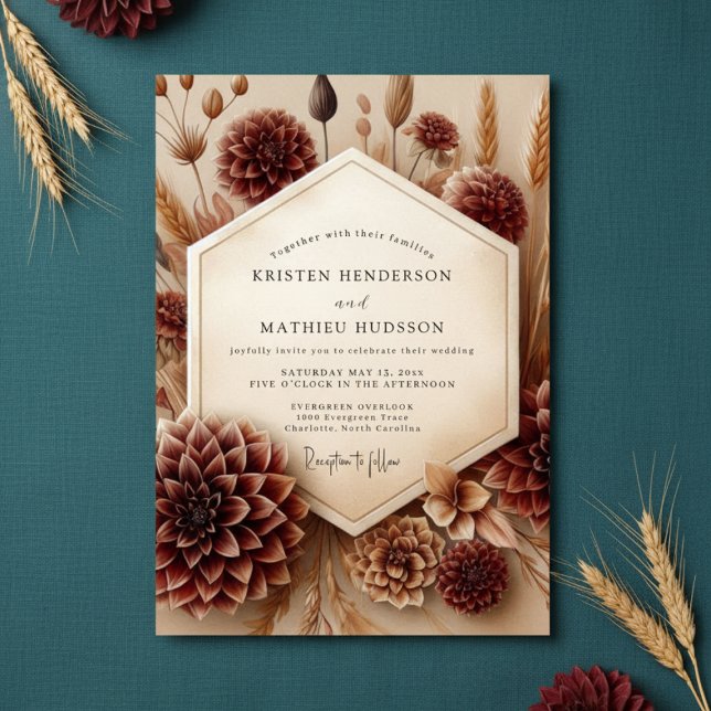 Invitation Burgundy Botanical Rustic Wedding (Créateur téléchargé)
