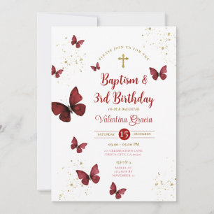 Invitation Burgundy Butterfly Girl 3ème Anniversaire Baptême