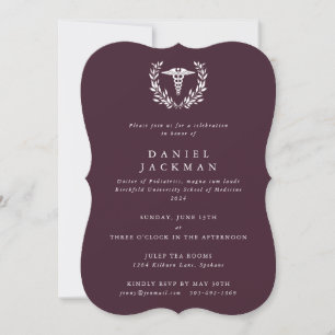 Invitation Burgundy Caduceus Médicale School Graduation