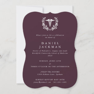 Invitation Burgundy Caduceus Médicale School Graduation