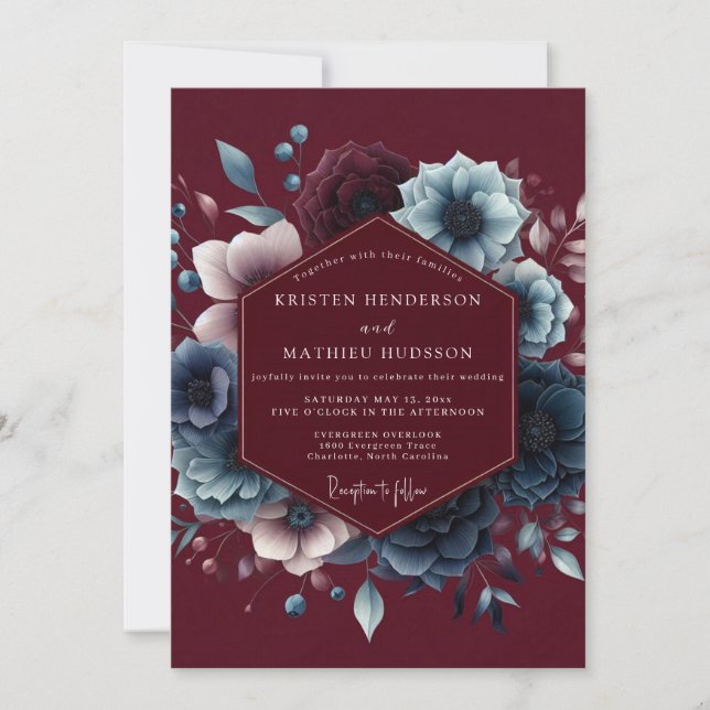Invitation Burgundy Celestial Bloom Wedding (Devant)