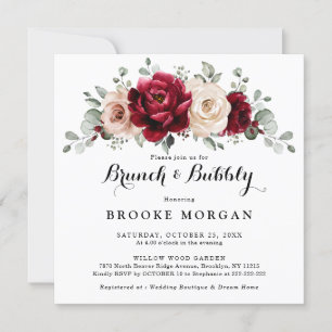 Invitation Burgundy Champagne Ivory Mauve Brunch et Bubbly