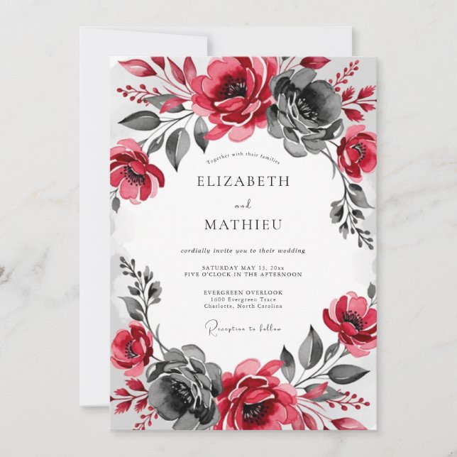 Invitation Burgundy Charcoal Dramatic Winter Wedding (Devant)