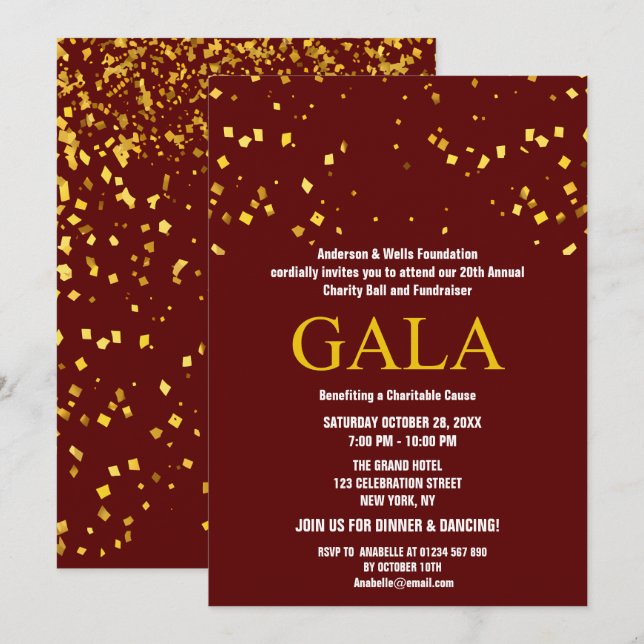 Invitation Burgundy Charity Ball Parti de collecte de fonds d (Devant / Derrière)