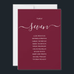 Invitation Burgundy Chic Script Tableau Numéro de siège<br><div class="desc">Ces élégantes cartes de sièges de tableau à double face avec signature dburgundy sont parfaites pour toutes les célébrations. Conçu par Thisisnotme©</div>