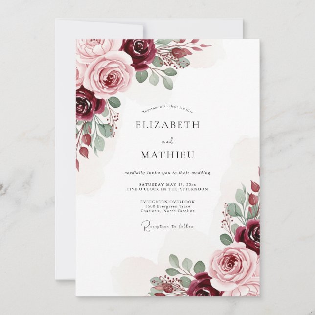 Invitation Burgundy Classic Botanical Wedding (Devant)