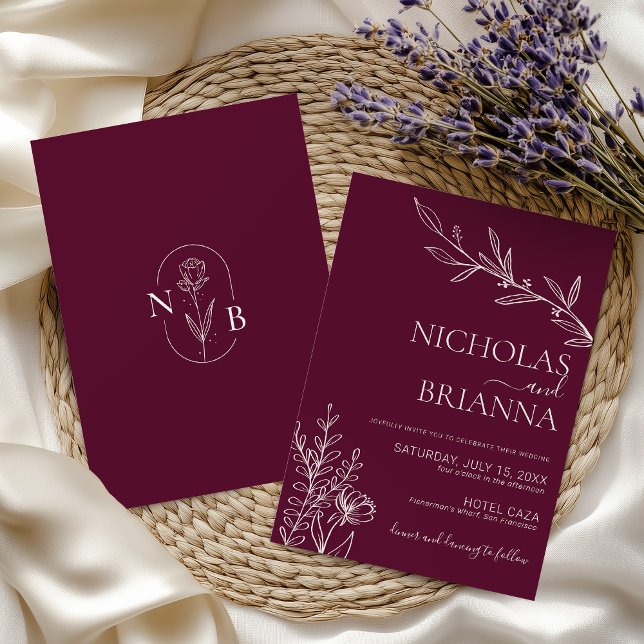 Invitation Burgundy Classic Minimalist Modern Boho Wedding (Créateur téléchargé)