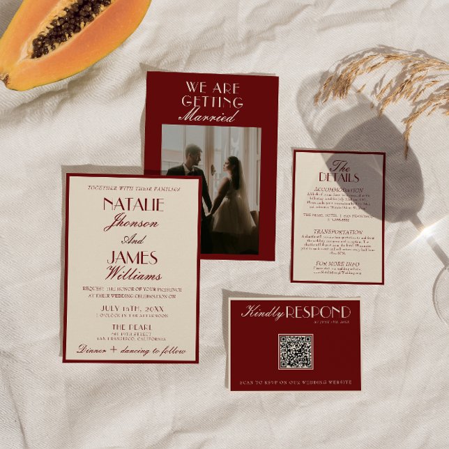 Invitation Burgundy Cream Classy Luxury Old Money Wedding (Créateur téléchargé)