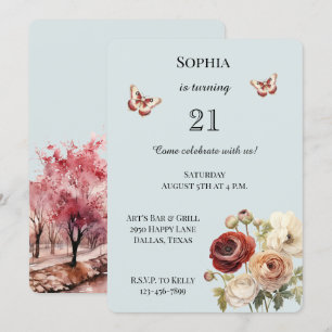 Invitation Burgundy Crème Florale Anniversaire