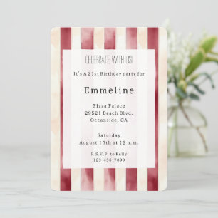Invitation Burgundy Crème rayures Anniversaire