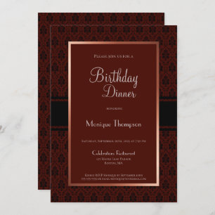 Invitation Burgundy Damask Anniversaire Dîner