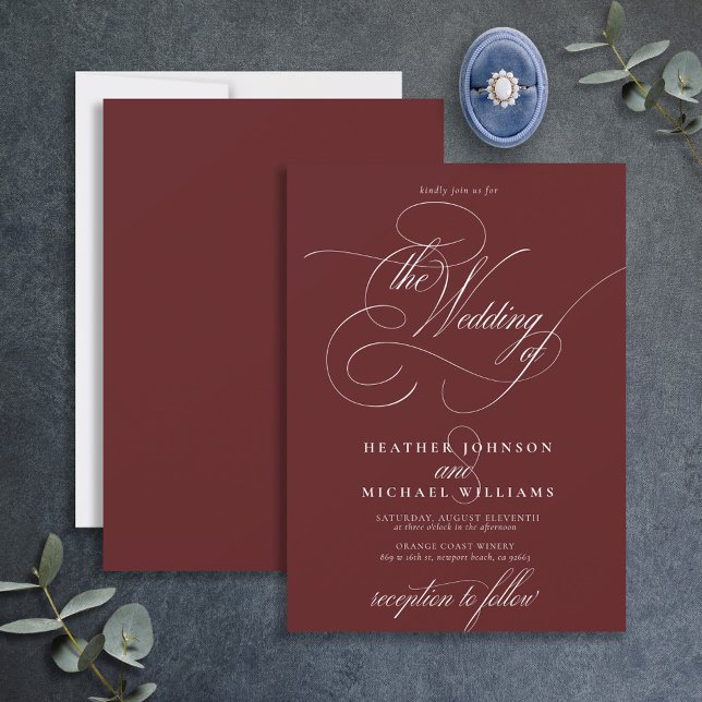 Invitation Burgundy Delicate Moderne Calligraphie Classique (Créateur téléchargé)