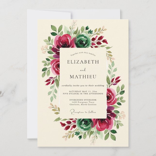 Invitation Burgundy Deluxe Winter Wedding (Devant)