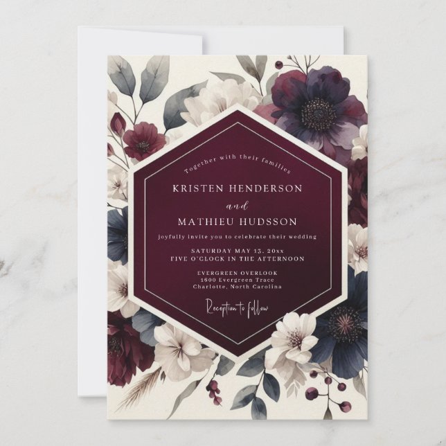Invitation Burgundy Dramatic Autumnal Wedding (Devant)