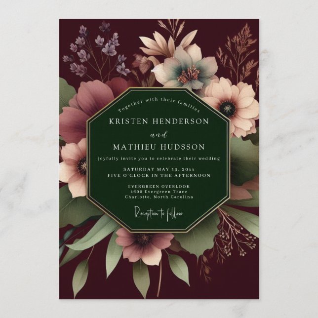 Invitation Burgundy Dramatic Floral Wedding (Devant)