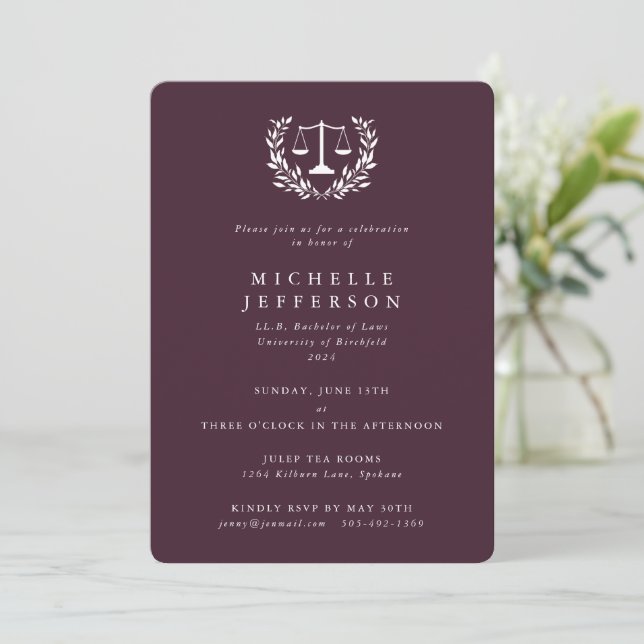 Invitation Burgundy Droit Qualifications Laurel Wreath (Debout devant)