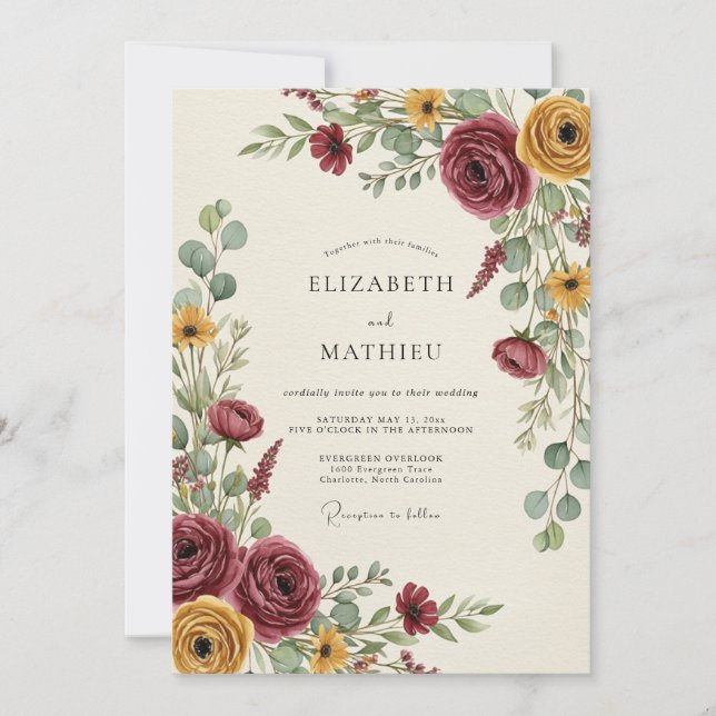 Invitation Burgundy Earthy Autumn Wedding (Devant)