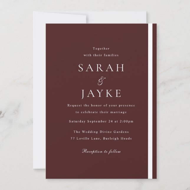 Invitation Burgundy Elegance Mariage moderne (Devant)