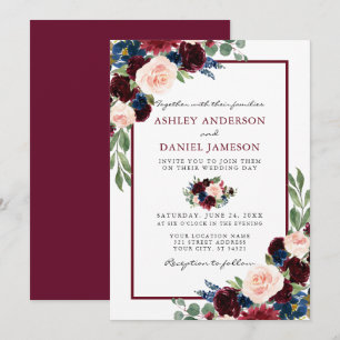 Invitation Burgundy Elegant Aquarelle Floral Mariage