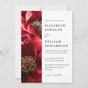 Invitation Burgundy Elegant Floral moderne QR Code Mariage