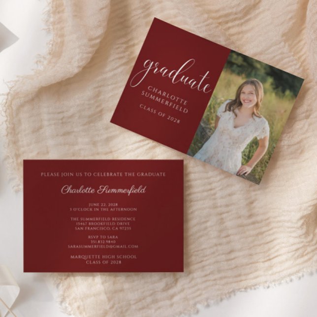 Invitation Burgundy Elegant Script Graduation Photo (Créateur téléchargé)