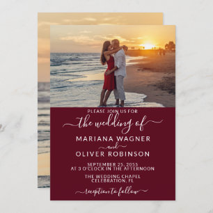 Invitation Burgundy Elegant Script Mariage photo
