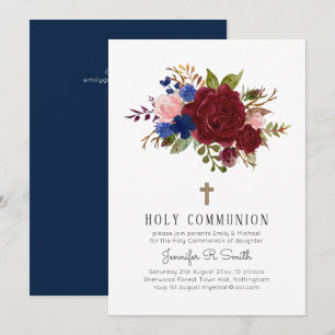 Invitation Burgundy enchantée Bleu rose Floral SAINT COMMUNIO