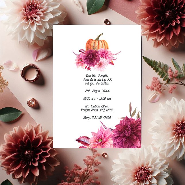 Invitation Burgundy et Blush Automne Automne Citrouille Anniv (Burgundy and Blush Autumn Fall Pumpkin Birthday Invitation)