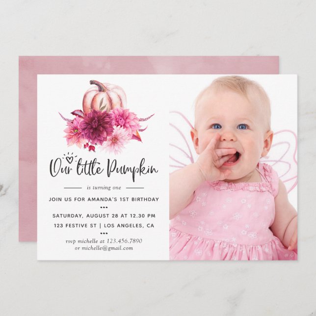 Invitation Burgundy et Blush Automne Automne Citrouille Anniv (Devant / Derrière)