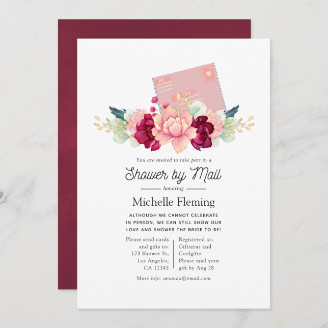 Invitation Burgundy et Blush Baby ou Fête des mariées par la  (Devant / Derrière)