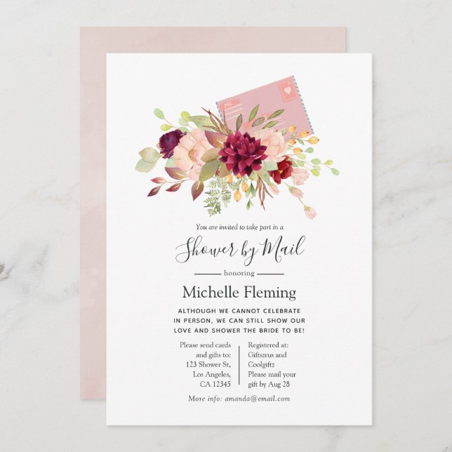 Invitation Burgundy et Blush Baby ou Fête des mariées par la  (Devant / Derrière)