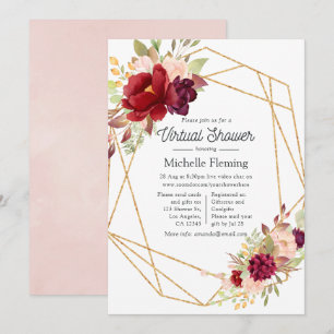 Invitation Burgundy et Blush Boho Géométrique Virtuelle Douch