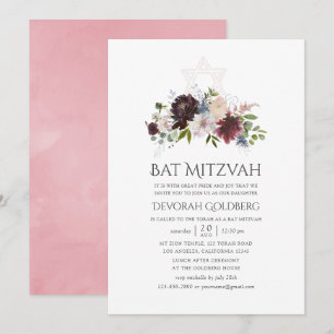 Invitation Burgundy et Blush Fleur aquarelle Bar Mitzvah