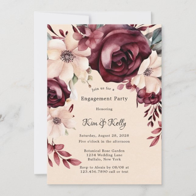 Invitation Burgundy et Cream Roses (Devant)