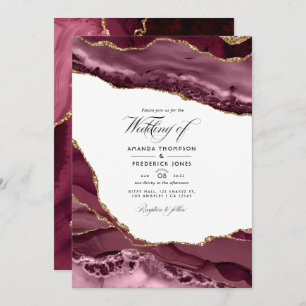 Invitation Burgundy et Gold Agate Mariage Photo