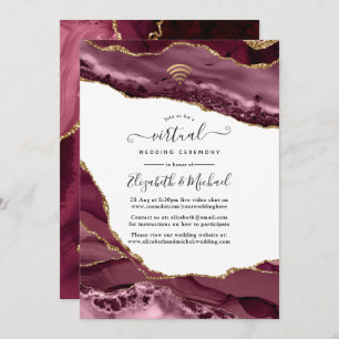 Invitation Burgundy et Gold Agate Mariage virtuel en ligne